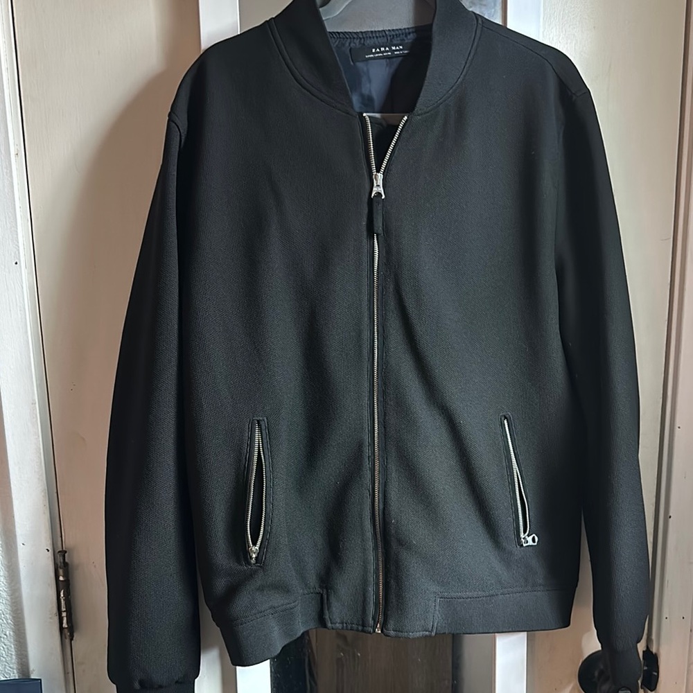 Black Zip-Up Bomber Jacket